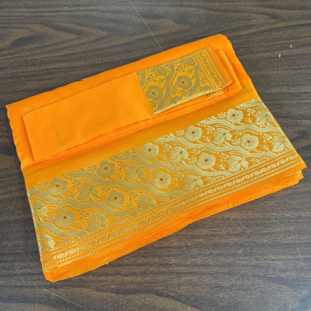 NEW Indian Women's Brocade Artificial/ART Silk Sari SAREES Yellow w/Blouse Piece